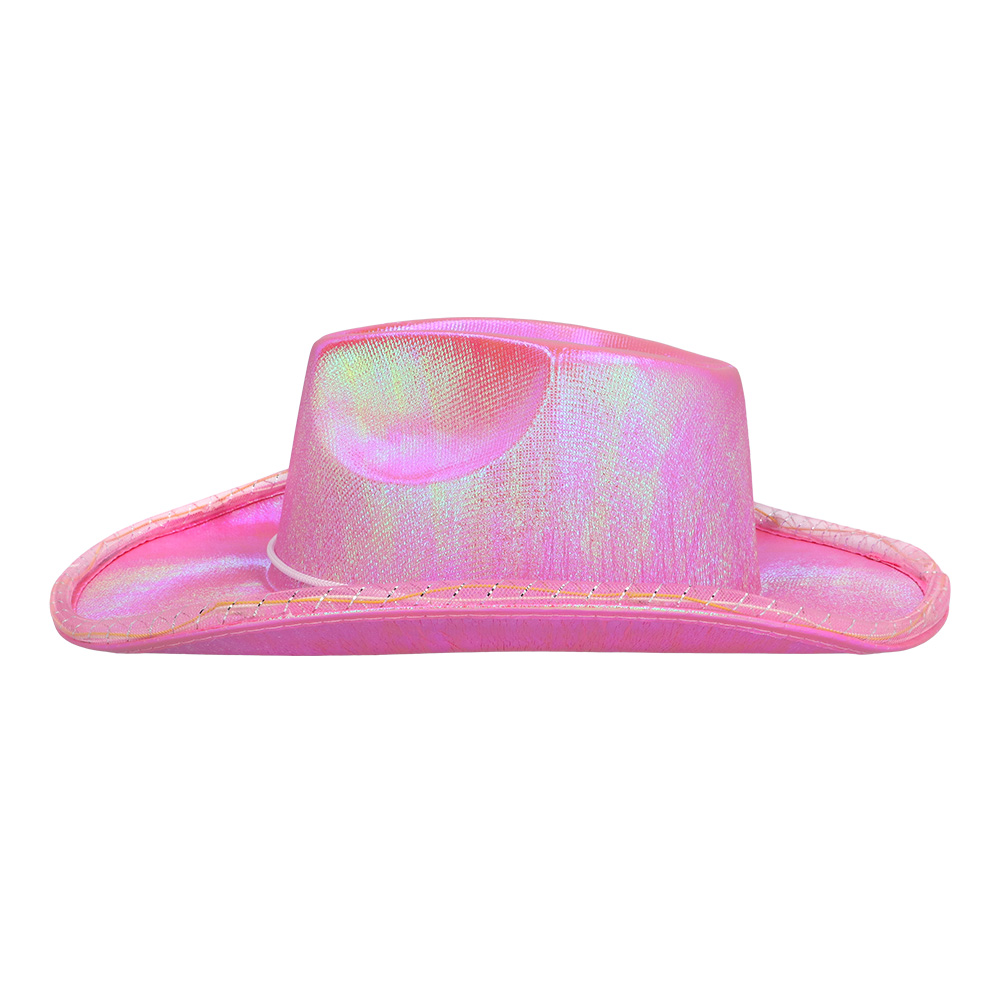 Cowboyhoed roze met witte LED verlichting - Holografisch - 58 cm - Afbeelding 3