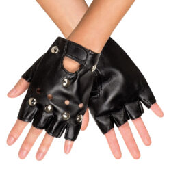 Vingerloze biker handschoenen - Leerlook - Zwart