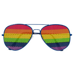 Partybril regenboog - Pilotenbril blauw met multicolor glazen
