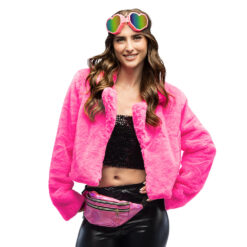 Fluffy jasje neon roze - Festivaljasje UV blacklight - Maat M/L