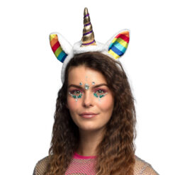 Alternative view of Unicorn haarband - Rainbow eenhoorn diadeem - Met gouden hoorn en regenboogoren - Pluche