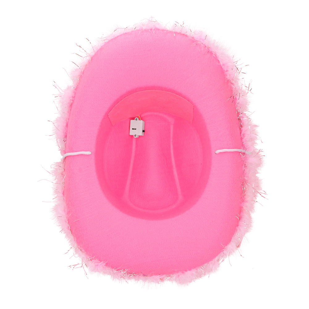 Cowboyhoed roze met witte LED verlichting - Met kroontje - 57 cm - Afbeelding 4