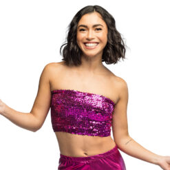 Strapless bandeau top roze - Festivaltopje met pailletten - Maat M/L
