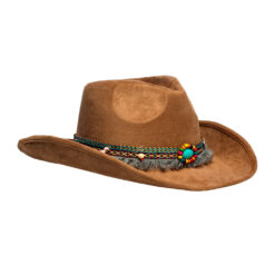 Cowboyhoed suède in Ibiza-stijl - Hoed met sierband - 59 cm - Bruin