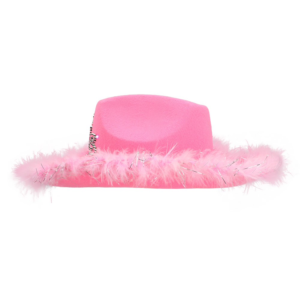 Cowboyhoed roze met witte LED verlichting - Met kroontje - 57 cm - Afbeelding 3