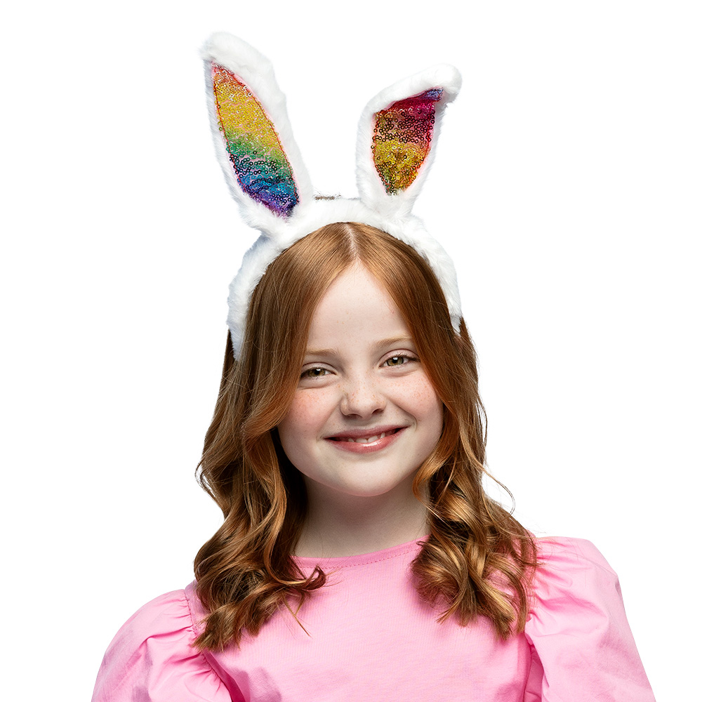 Diadeem konijnenoren - Bunny oortjes met pailletten - Regenboog - Afbeelding 4