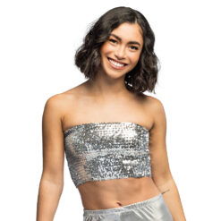 Strapless bandeau top zilver - Festivaltopje met pailletten - Maat M/L