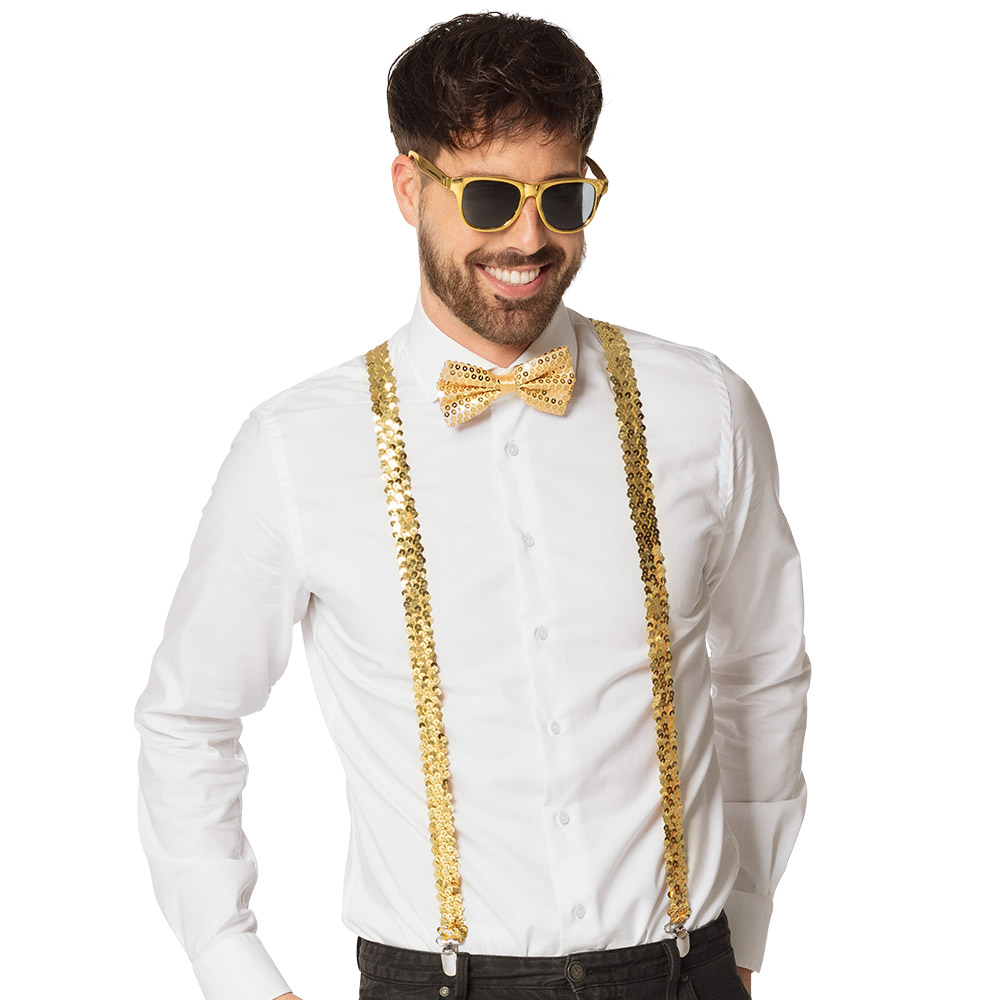 Accessoire set - Partybril, vlinderstrik en bretels - Goud - 3-delig - Afbeelding 7