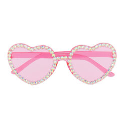 Partybril met diamantjes - Hartjesbril met roze glazen