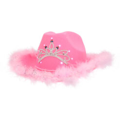 Cowboyhoed roze met witte LED verlichting - Met kroontje - 57 cm