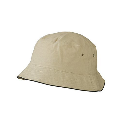 Vissershoedje beige met zwarte rand - Bucket hat van katoen - S/M