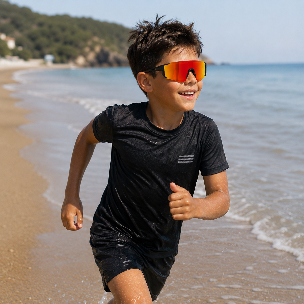 Sport zonnebril voor kinderen met semi randloos montuur en zwarte pootjes - Multicolor glas - Afbeelding 3