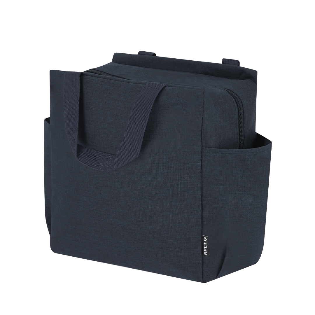 Koeltas RPET polyester met zijvakken - 25 x 25 cm - 8 liter - Donkerblauw - Afbeelding 2