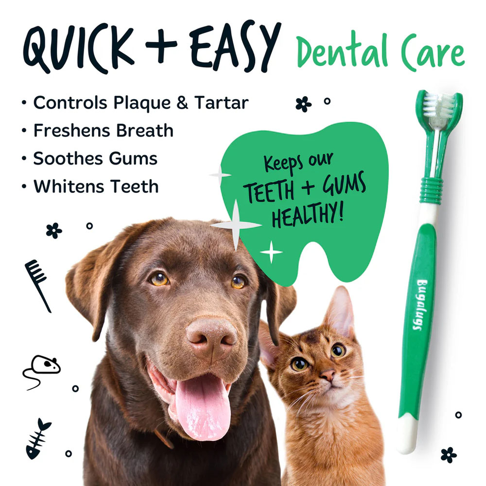 Bugalugs tandenborstel voor honden en katten - Met driekoppige borstelkop - Gebitsverzorging huisdieren - Groen/wit - Afbeelding 6