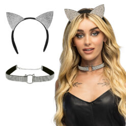 Accessoire set - Kat - Diadeem en choker - Met diamantjes - 2-delig