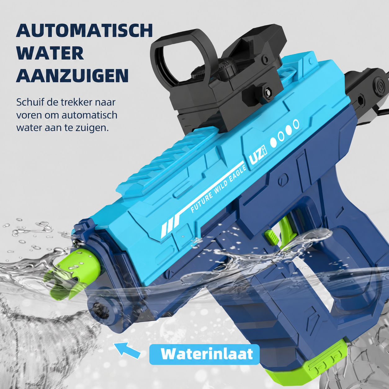 Elektrisch Waterpistool UZI-model Blauw – Automatisch Waterpistool - Afbeelding 4