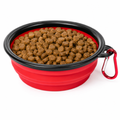 Opvouwbare voer- en drinkbak met karabijnhaak - Geschikt voor honden en katten - Rood
