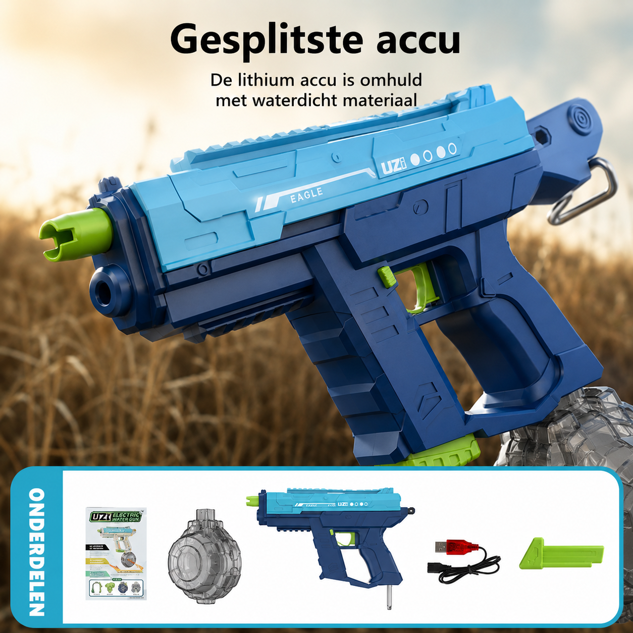 Elektrisch Waterpistool UZI-model Blauw – Automatisch Waterpistool - Afbeelding 3