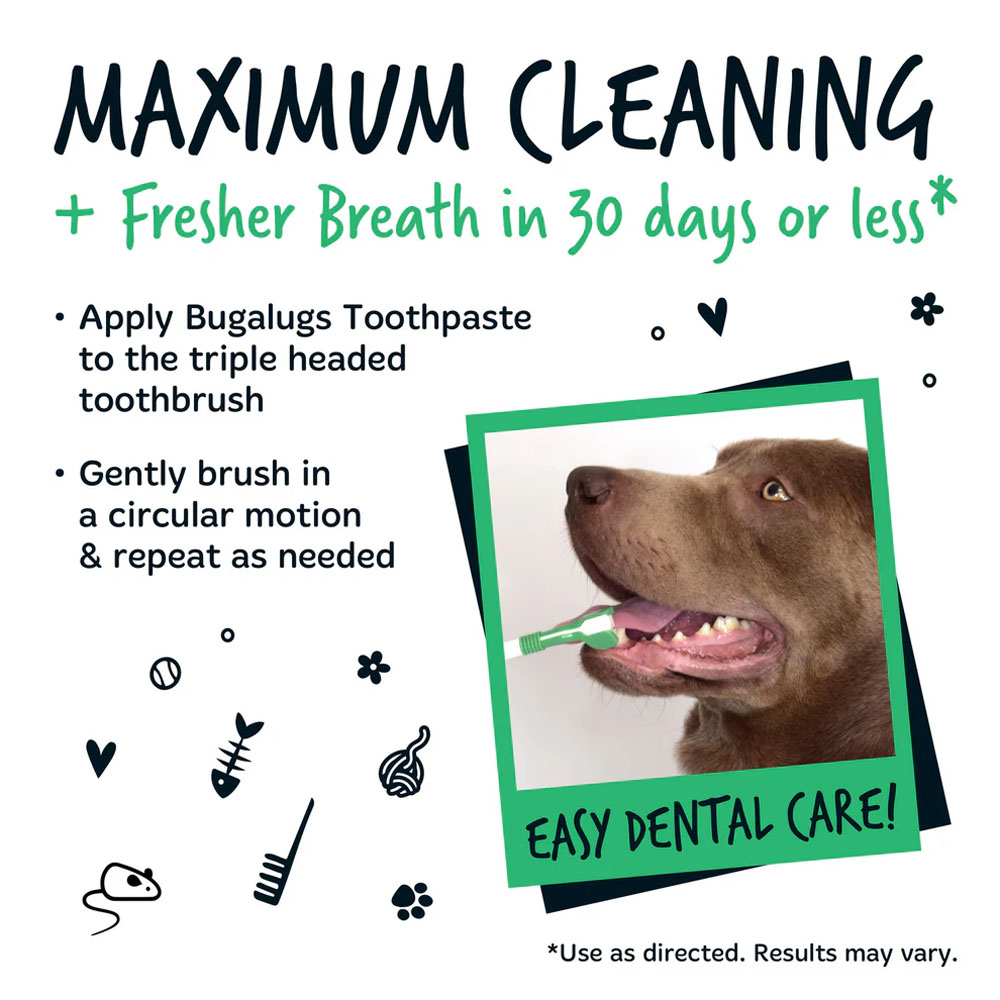 Bugalugs tandenborstel voor honden en katten - Met driekoppige borstelkop - Gebitsverzorging huisdieren - Groen/wit - Afbeelding 7