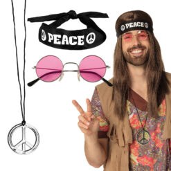 Accessoire set - Hippie - Peace - Hoofdband, partybril en ketting - 3-delig