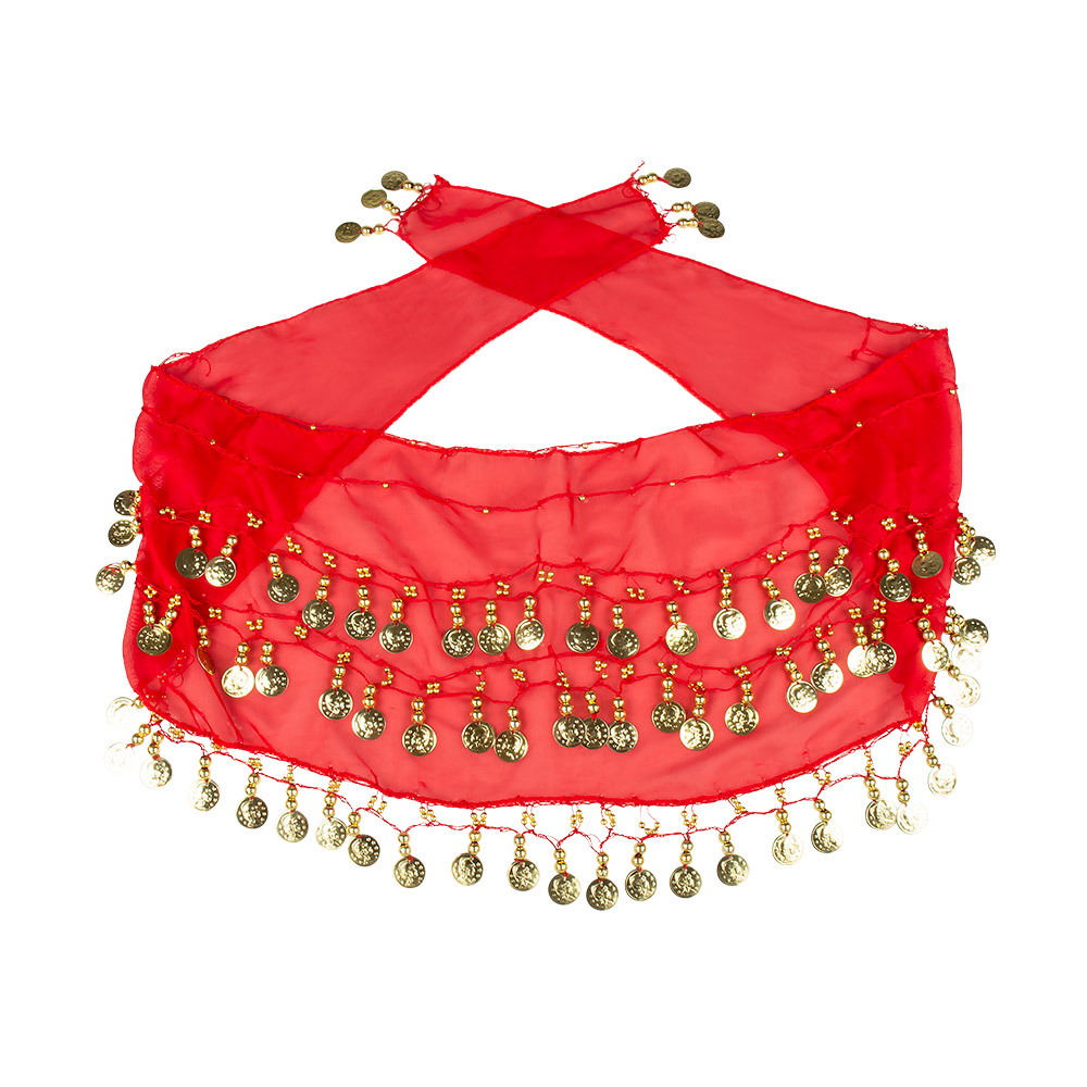 Accessoire set - Buikdanseres - Hoofdband, riem, armbanden - 4-delig - Rood - Afbeelding 4