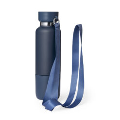 Alternative view of Thermosfles met drinkbeker - Inclusief draaglus en draagkoord met karabijnhaak - RVS - 500 ml - Donkerblauw
