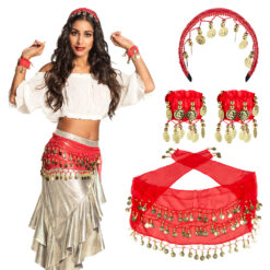 Accessoire set - Buikdanseres - Hoofdband, riem, armbanden - 4-delig - Rood
