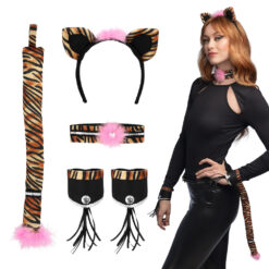 Accessoire set - Tijger - Diadeem, staart, choker en armbanden - 5-delig
