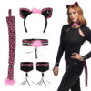 Accessoire set - Luipaard - Diadeem, staart, choker en armbanden - 5-delig - Roze