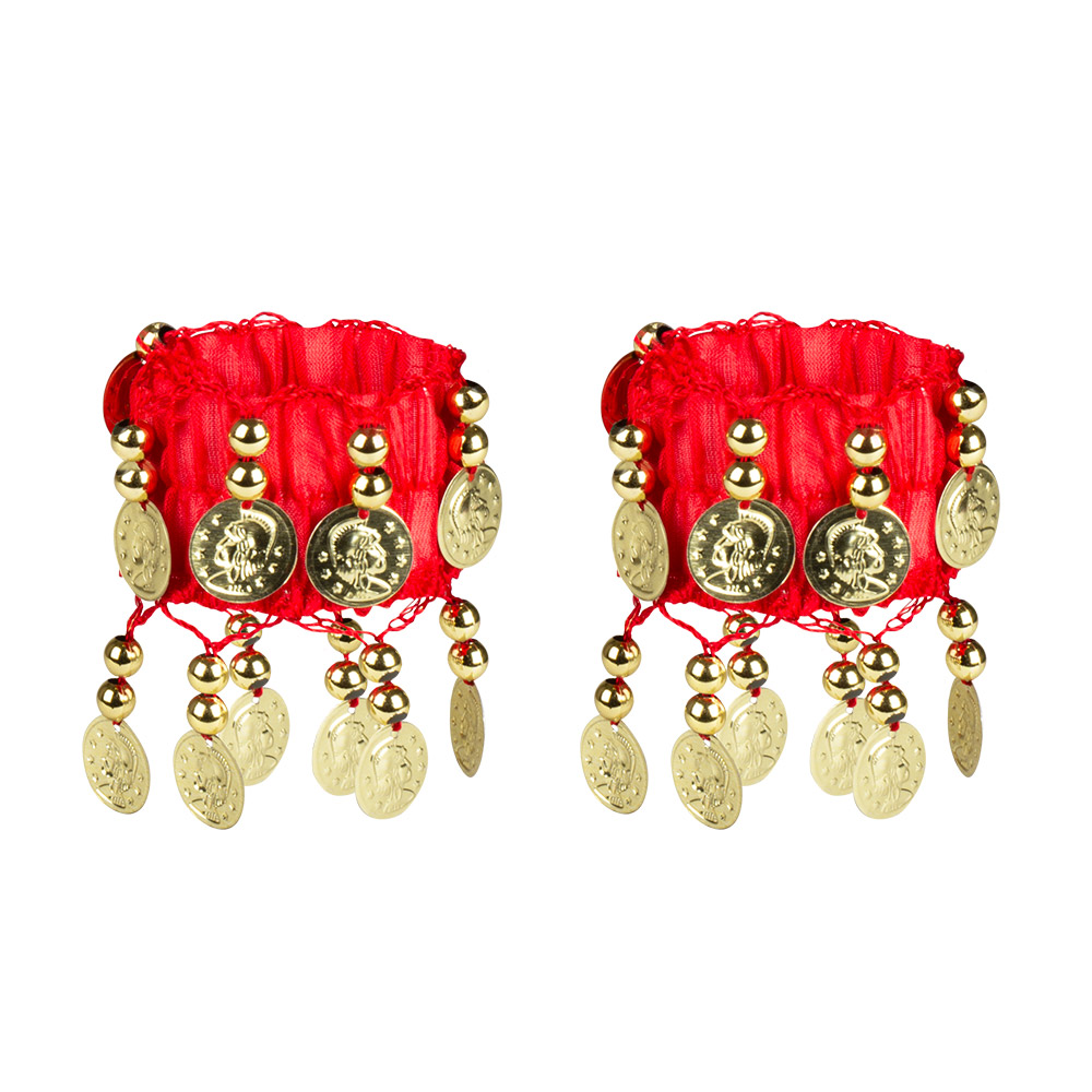 Accessoire set - Buikdanseres - Hoofdband, riem, armbanden - 4-delig - Rood - Afbeelding 3