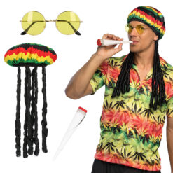 Accessoire set - Hippie - Rasta - Joint, partybril en muts - 3-delig