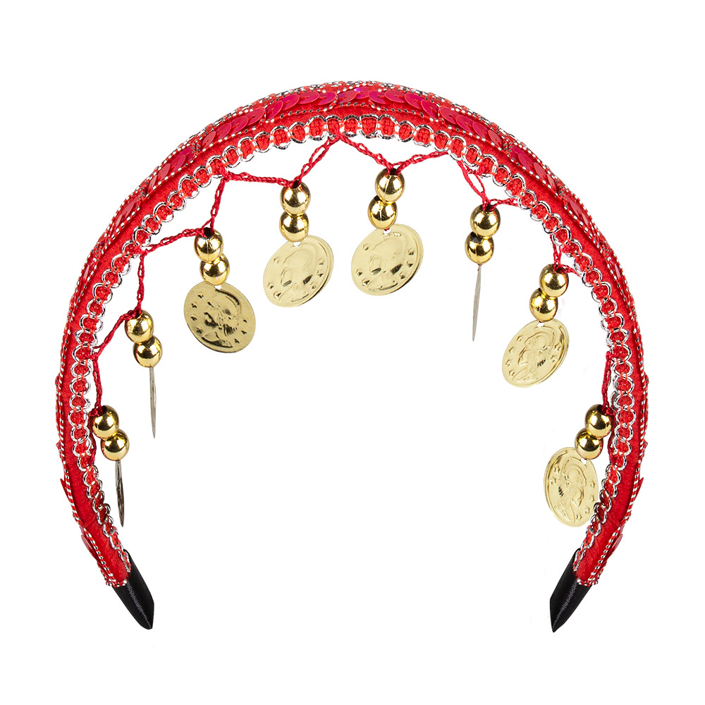 Accessoire set - Buikdanseres - Hoofdband, riem, armbanden - 4-delig - Rood - Afbeelding 2
