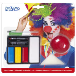 Schminkset clown - Make-up kit met clownsneus, kwastje en spons - Gezichtsschmink - 6-delig