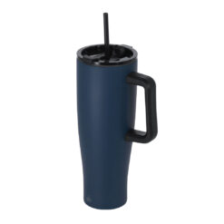 Alternative view of Thermosfles met rietje - Dubbelwandige drinkbeker met handgreep - Gerecycled RVS - 1,2 liter - Donkerblauw