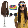 Accessoire set - Hippie - Hoofdband, partybril, pruik en ketting - 4-delig