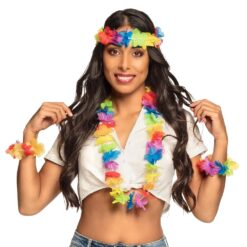 Accessoire set - Hawaii - Regenboog - Hoofdband, Hawaiikrans, armbanden - 4-delig - Multicolor