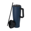 Thermosfles met rietje - Dubbelwandige drinkbeker met handgreep - Gerecycled RVS - 1,2 liter - Donkerblauw - Afbeelding 4