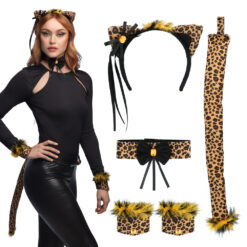 Accessoire set - Luipaard - Diadeem, staart, choker en armbanden - 5-delig