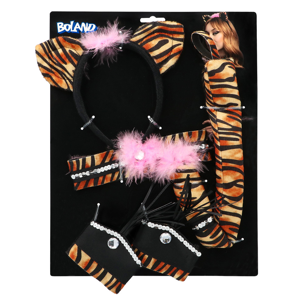 Accessoire set - Tijger - Diadeem, staart, choker en armbanden - 5-delig - Afbeelding 9