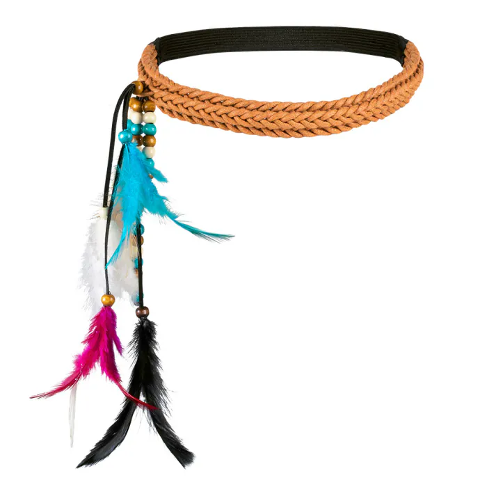 Hippie hoofdband - Gevlochten dreamcatcher haarband met veren - Roze/Blauw - Afbeelding 2