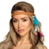 Hippie hoofdband - Gevlochten dreamcatcher haarband met veren - Roze/Blauw