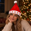 LED Kerstmuts met Lichtgevende Sterren – Rode Kerstmuts met Verlichting - 12 stuks - Afbeelding 5