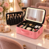 Duradis - Beautycase met make-up spiegel - Met touch lichtbediening - 7 vakken - Roze - Afbeelding 6