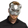 Kattenmasker disco - Dierenmasker met elastieken sluiting - Zilver - Afbeelding 4