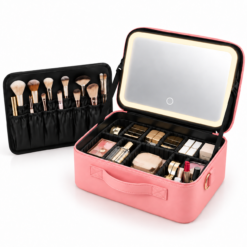Duradis - Beautycase met make-up spiegel - Met touch lichtbediening - 7 vakken - Roze