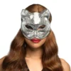 Kattenmasker disco - Dierenmasker met elastieken sluiting - Zilver