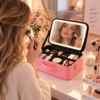Duradis - Beautycase met make-up spiegel - Met touch lichtbediening - 7 vakken - Roze - Afbeelding 7