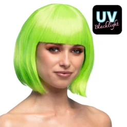 Boblijn pruik - UV Blacklight Cabaret pruik - Neon groen