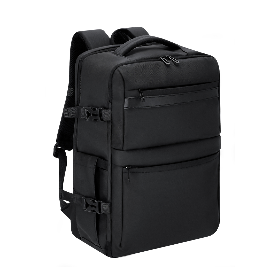 Zwarte polyester rugzak - Met zijvakken en laptopvak - 30 x 46 cm - Afbeelding 3