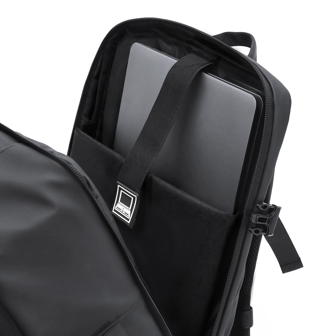 Zwarte polyester rugzak - Met zijvakken en laptopvak - 30 x 46 cm - Afbeelding 13